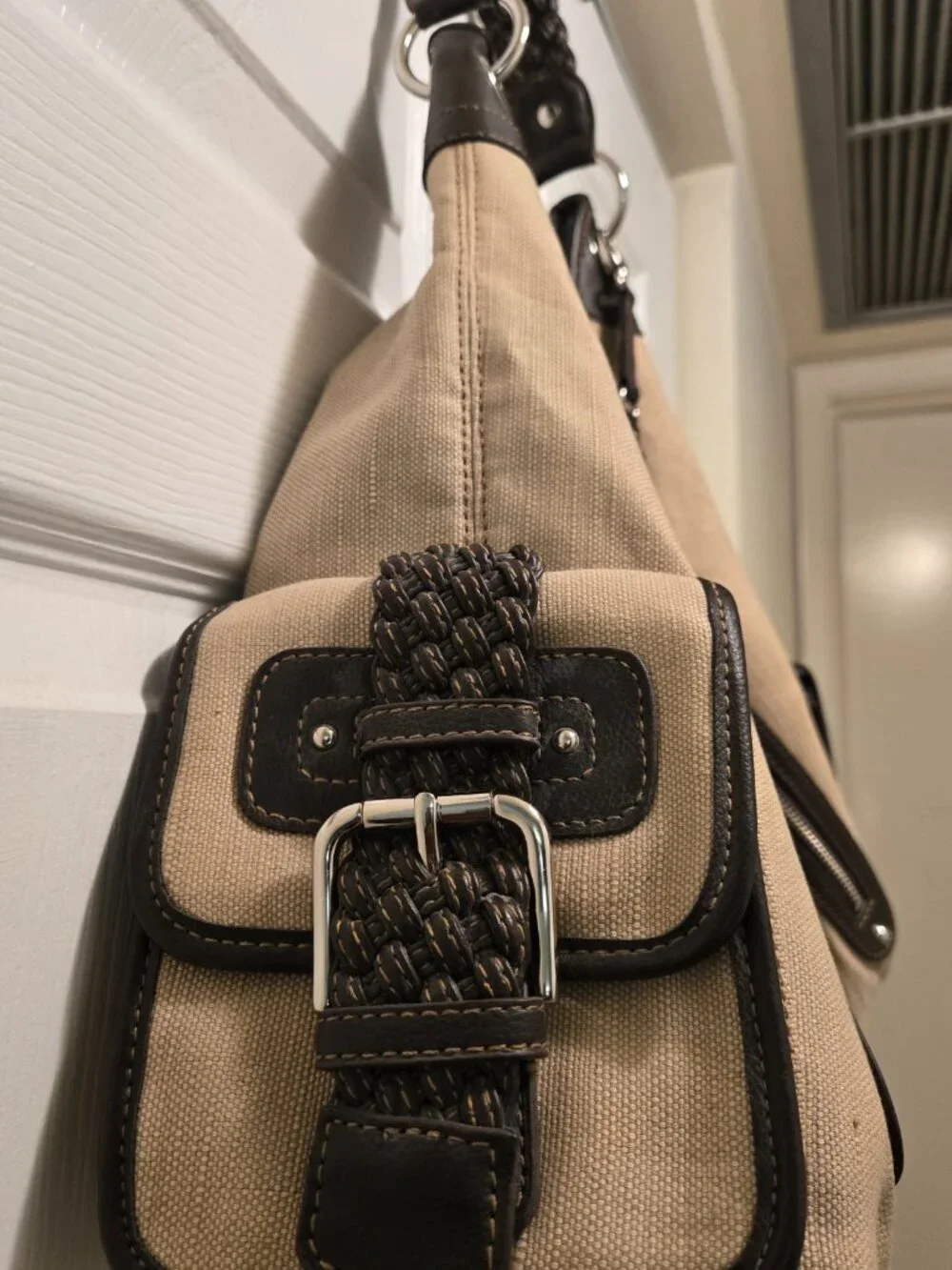 RAFE for Target Women's Tan/Brown Woven Trim Canvas Hobo Shoulder Bag - Large